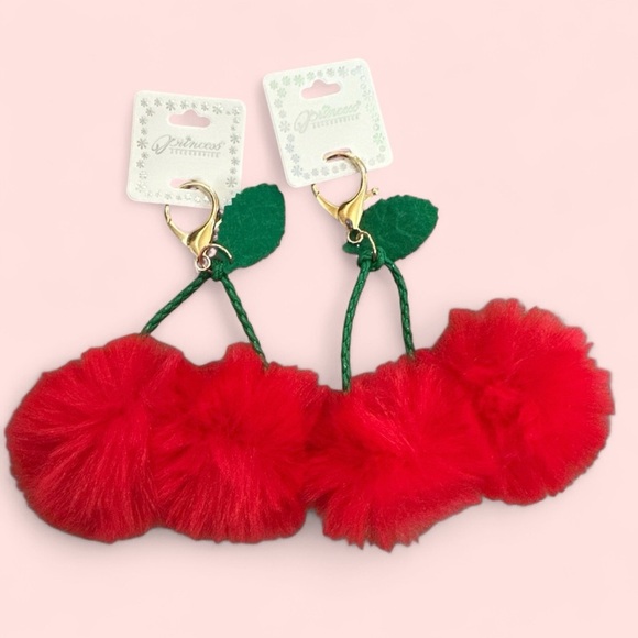 Cherry Pompon Keychain Set of 2 – Red Fluffy Charm Accessories - Picture 5 of 5